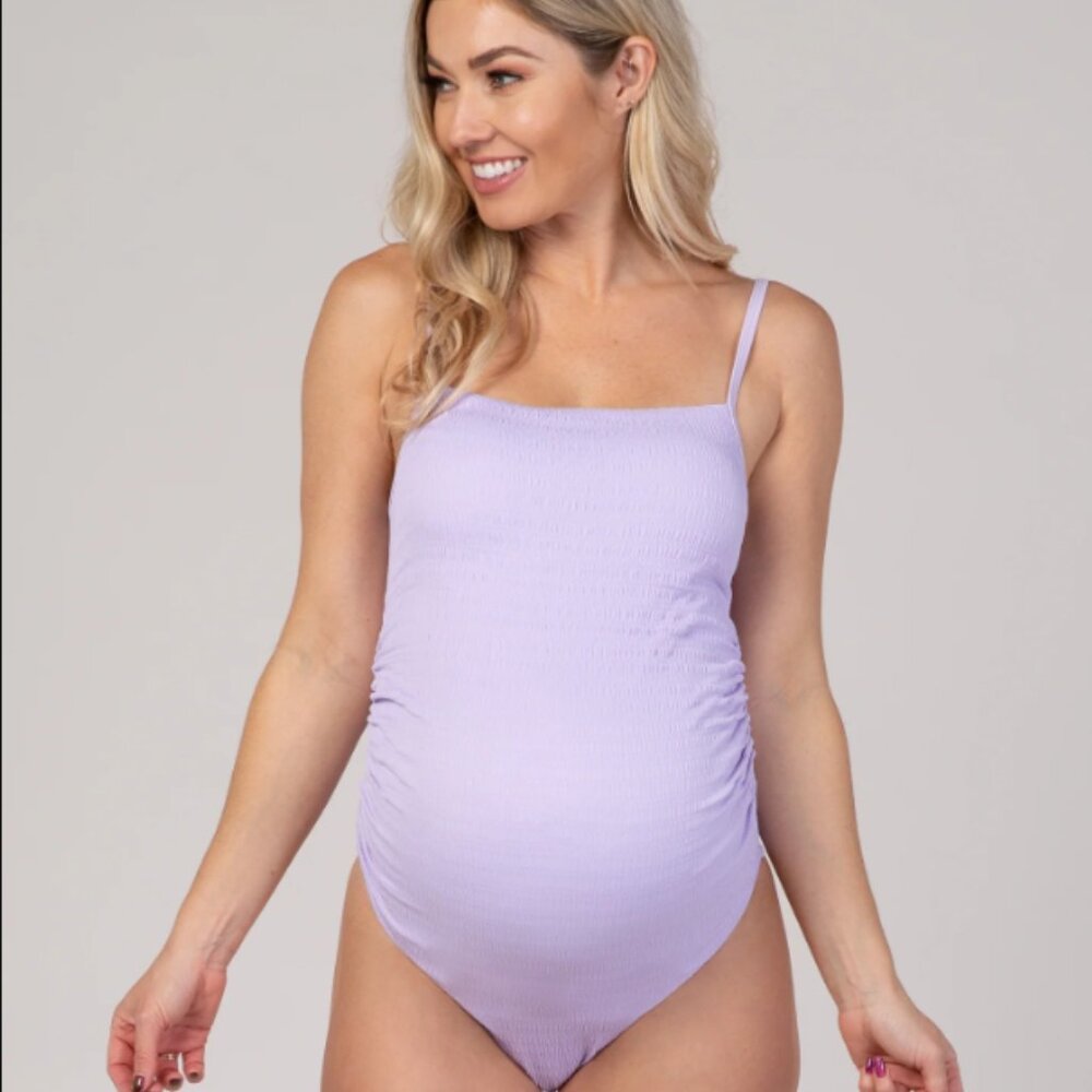 PinkBlush Lavender Smocked One-Piece Maternity Swimsuit